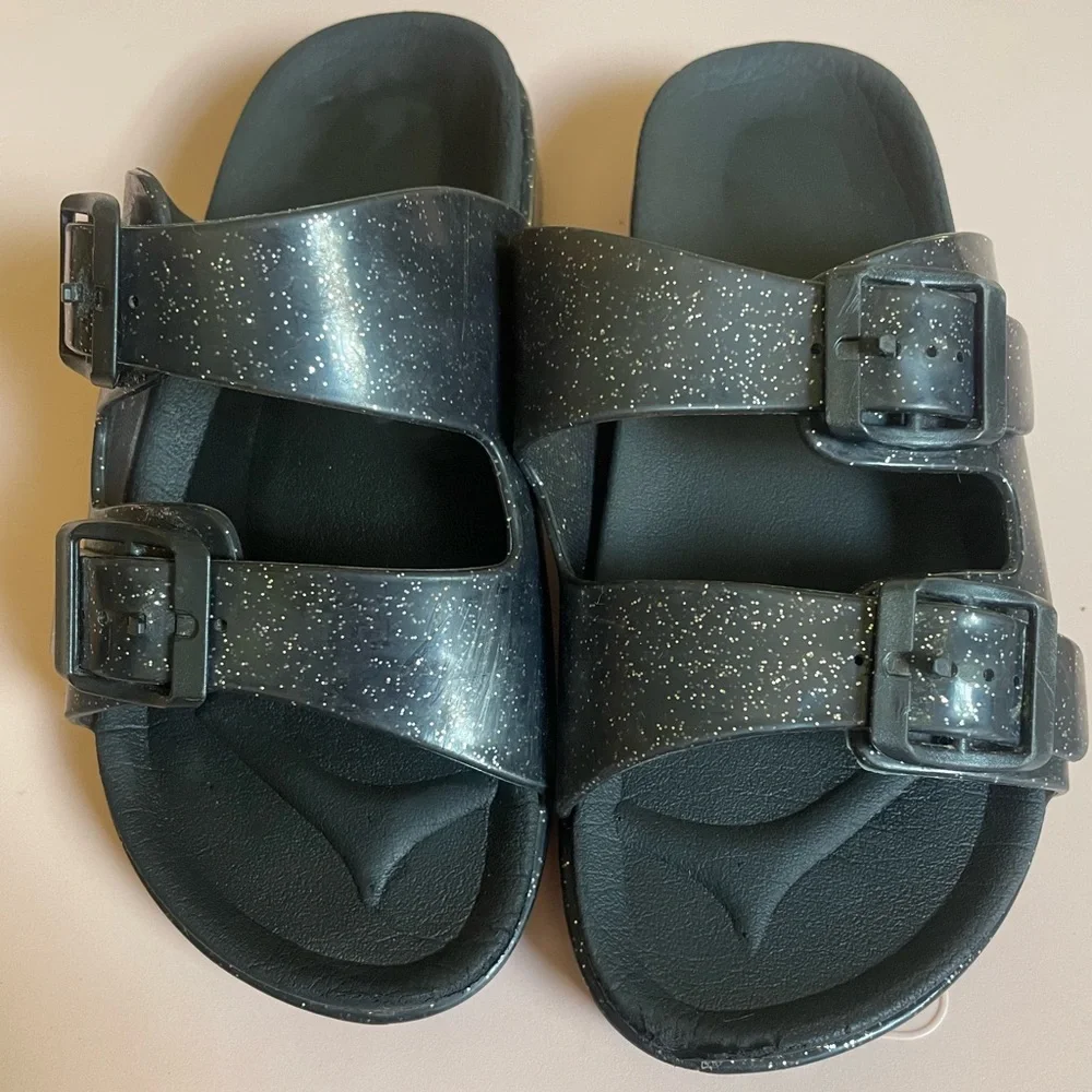 Sparkly Slide Sandals Girls Size 13 Black and Silver